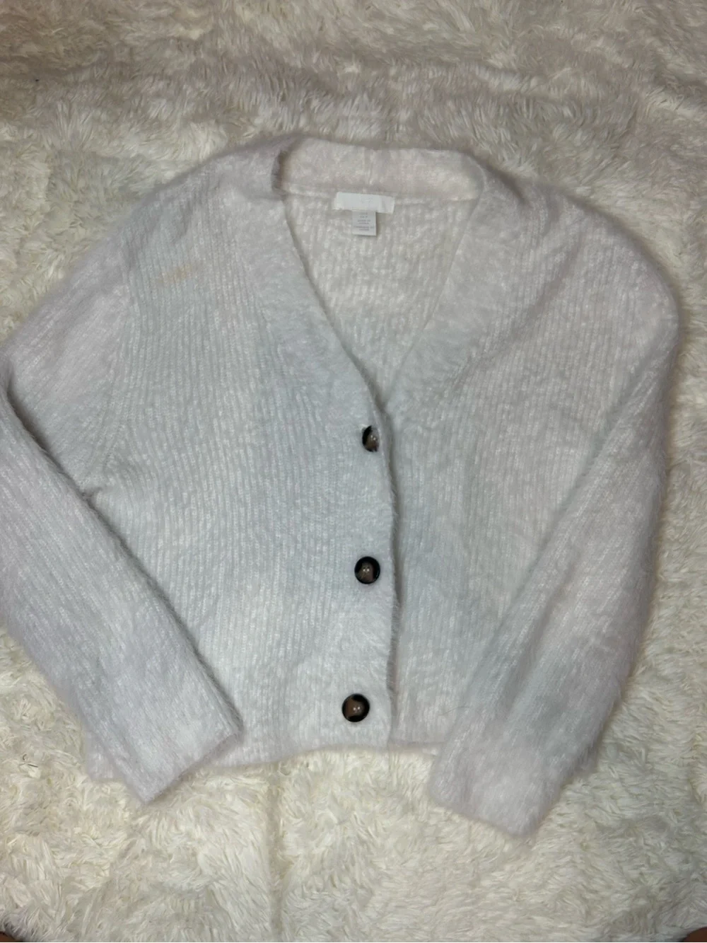 H&M Ivory Fuzzy V-Neck Button Cardigan